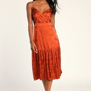 Lulus Rust Orange Satin Dress